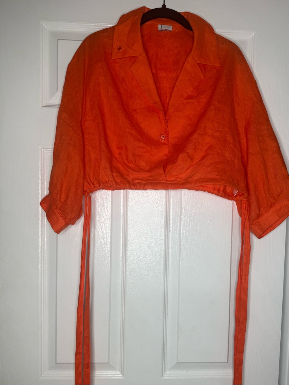 BBXBRAND Cropped Draw String Linen Crop Top- Orange